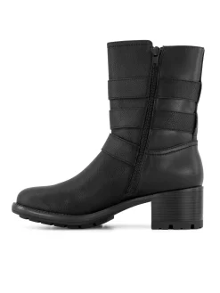 Black Double Buckled Ankle Boot