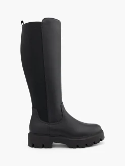 Black Elasticated Back Chunky Soled Boot