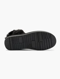 Black Faux Fur Ankle Boot with Buckle Detail