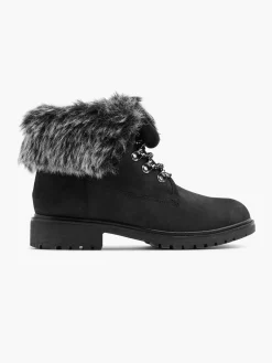 Black Faux Fur Collar Ankle Boot