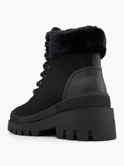 Black Faux Fur Collared Lace Up Hiking Boot