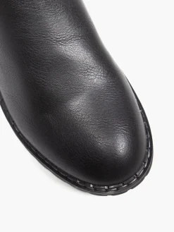 Black Faux Fur Lined Ankle Boot with Buckle Detail