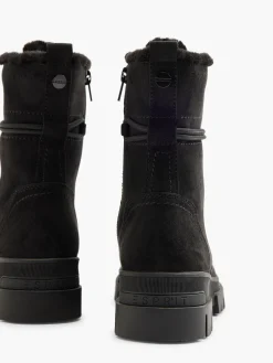 Black Faux Fur Lined Boot With Wrap Around Laces