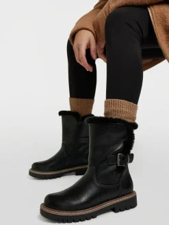 Black Faux Fur Lined Buckled Ankle Boot