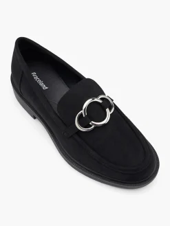 Black Faux Suede Loafer with Metallic Trim