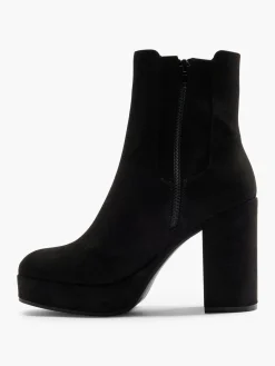 Black Faux Suede Platform Heeled Chelsea Boot