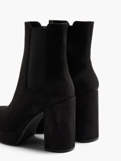 Black Faux Suede Platform Heeled Chelsea Boot