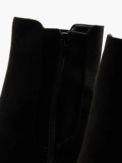 Black Faux Suede Platform Heeled Chelsea Boot