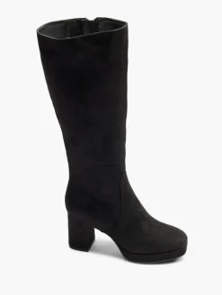 Black Faux Suede Platform Heeled Long Leg Boot