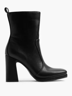 Black Fine Platform Heeled Ankle Boot