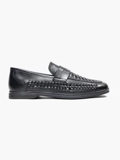 Black Formal Leather Woven Slip-On Loafer