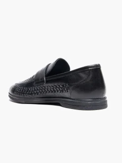 Black Formal Leather Woven Slip-On Loafer