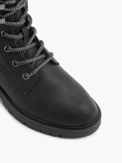 Black Fur Lined Lace Up Boot