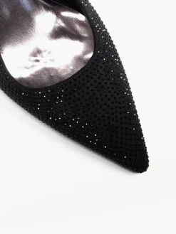 Black Gem Trimmed Slingback Kitten Heel