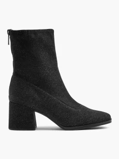 Black Glitter Block Heeled Boot
