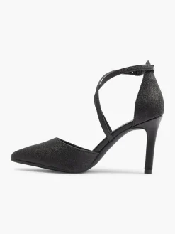 Black Glittery Cross Strap High Heel