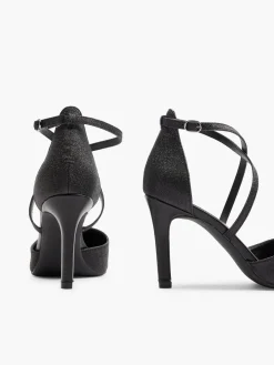 Black Glittery Cross Strap High Heel
