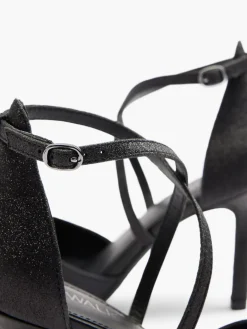 Black Glittery Cross Strap High Heel