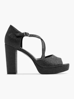 Black Glittery Cross Strap Platform Heel