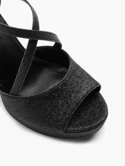 Black Glittery Cross Strap Platform Heel