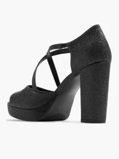 Black Glittery Cross Strap Platform Heel