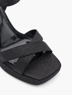 Black Glittery Platform Heel with Ankle Strap