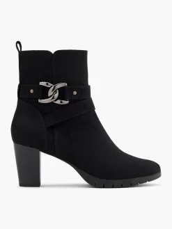 Black Heeled Ankle Boot with Silver Link Detail