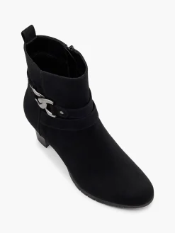 Black Heeled Ankle Boot with Silver Link Detail