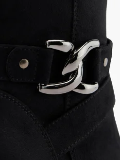 Black Heeled Ankle Boot with Silver Link Detail