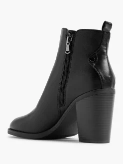 Black Heeled Ankle Boot with Zipper