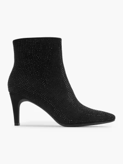 Black Heeled Ankle Boot with Gems