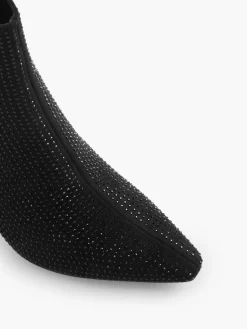 Black Heeled Ankle Boot with Gems