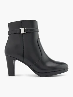 Black Heeled Ankle Boot with Silver Buckle Detail