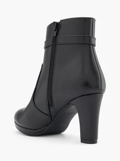 Black Heeled Ankle Boot with Silver Buckle Detail