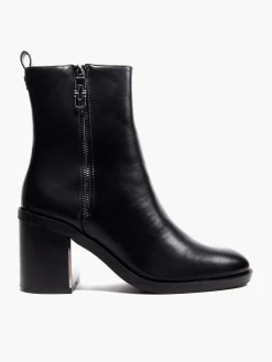 Black Heeled Ankle Boot With Zipper Detail