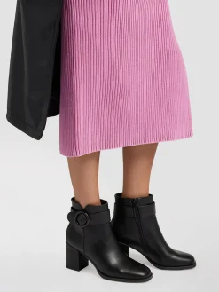 Black Heeled Boot with Circle Buckle Detail