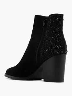 Black Heeled Chelsea Boot with Gem Details