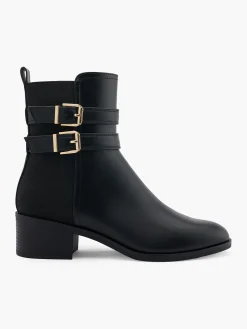 Black Heeled Double Buckled Ankle Boot