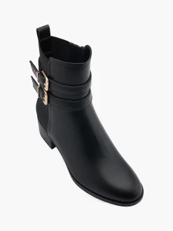 Black Heeled Double Buckled Ankle Boot