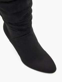 Black Heeled Ruched Long Leg Boot