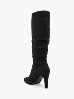 Black Heeled Ruched Long Leg Boot