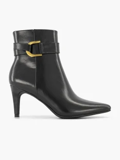 Black High Heeled Ankle Boot with Metal Detail