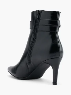 Black High Heeled Ankle Boot with Metal Detail