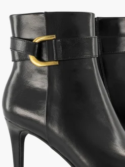 Black High Heeled Ankle Boot with Metal Detail