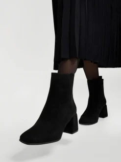 Black Imi Suede Heeled Boot with Zipper