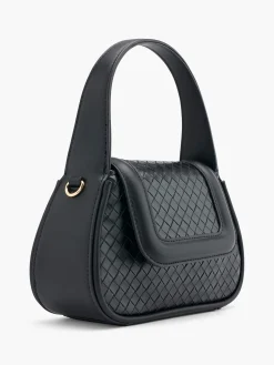 Black Interwoven Textured Handbag
