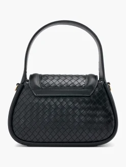 Black Interwoven Textured Handbag