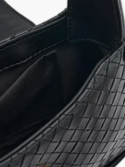 Black Interwoven Textured Handbag