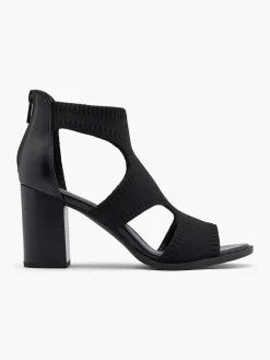 Black Knitted Strapped Block Heel