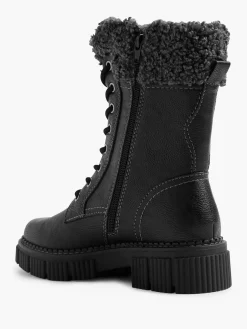 Black Lace Up Boot with Faux Fur Lining